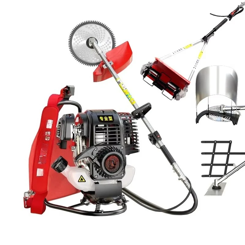 DIY Side-Mounted Brush Cutter 55.7cc Lawn Mower Handheld Grass Trimmer with Shoulder Strap for Garden Work