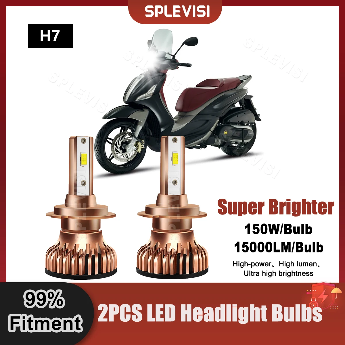 1 Pair H7 LED Motorcycle Headlight Bulbs 30000LM 6000K White 9V-24V For Piaggio BV 350 2012 2013 2014 2015 (High & Low Beam)