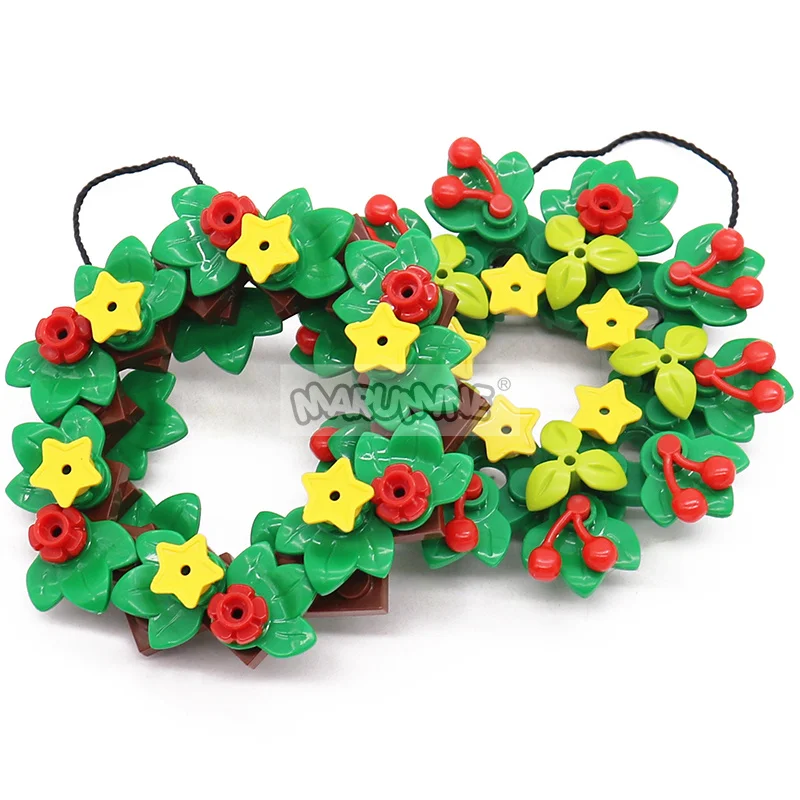 MARUMINE-Mini Christmas Garland Blocks Model Kit, DIY Wreath Set, MOC Building Bricks, Decoração Pingente De Flores, Brinquedos De Presente De Natal