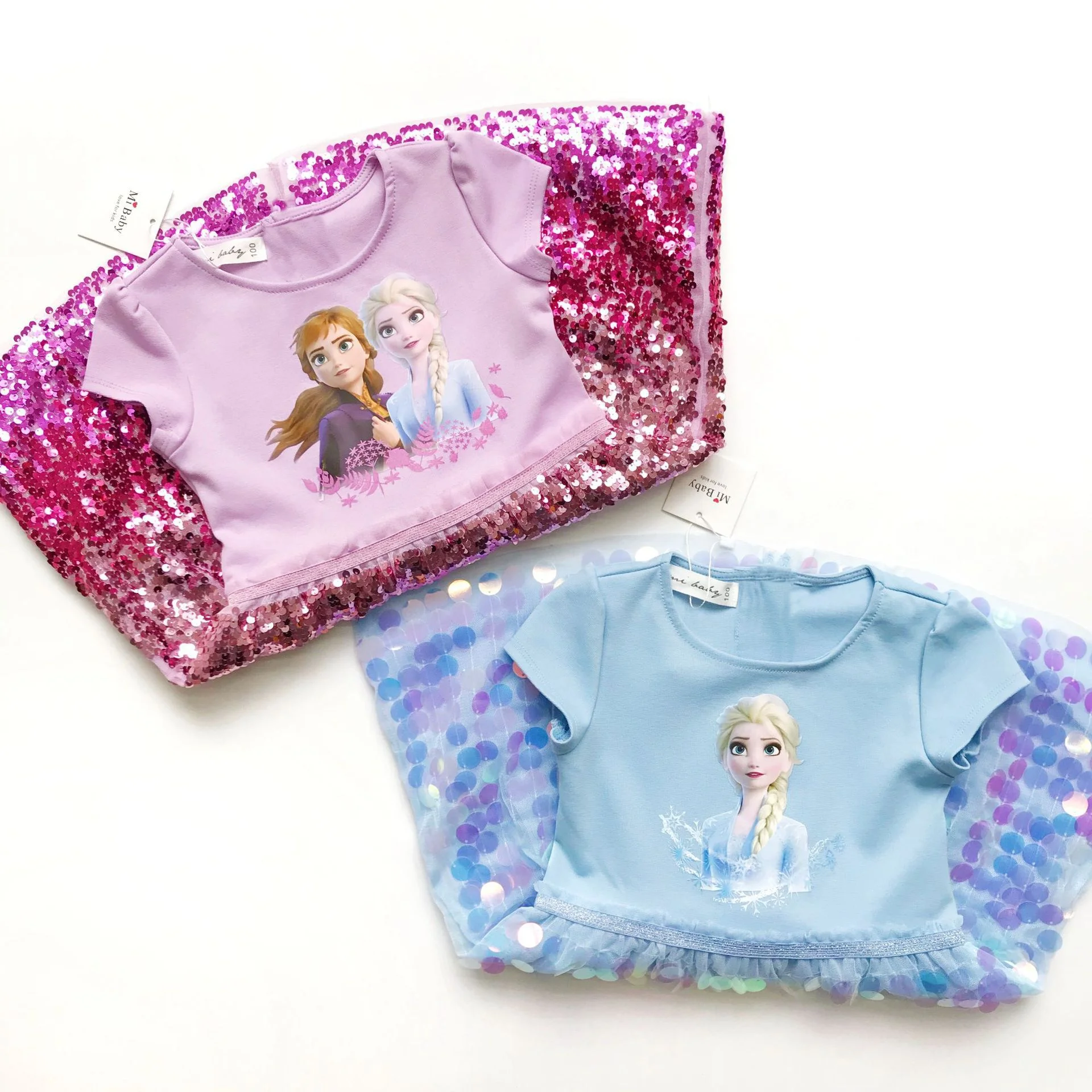 Frozen Elsa Anna Cartoon Clothing for Girls Casual Frock Disneyland Trip Princess Dress Children 6 8 10 Years Sequined Summer Gown