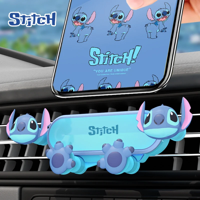 Stitch Car Mobile Phone Holder Car Air Outlet Anti-Skidding Shockproof Rotatable Kawaii Decoration Portable Navigation Bracket