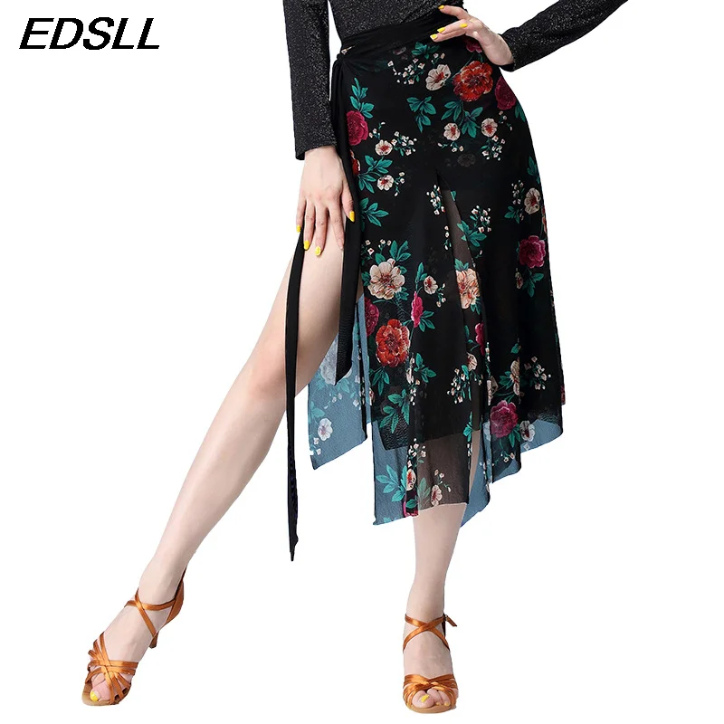 Adult Sexy Hip Scarf Skirt Tango Slasa Wrap Belt Dancer Practice Performance Hip Scarf Colorful Floral Print Mesh Skirt