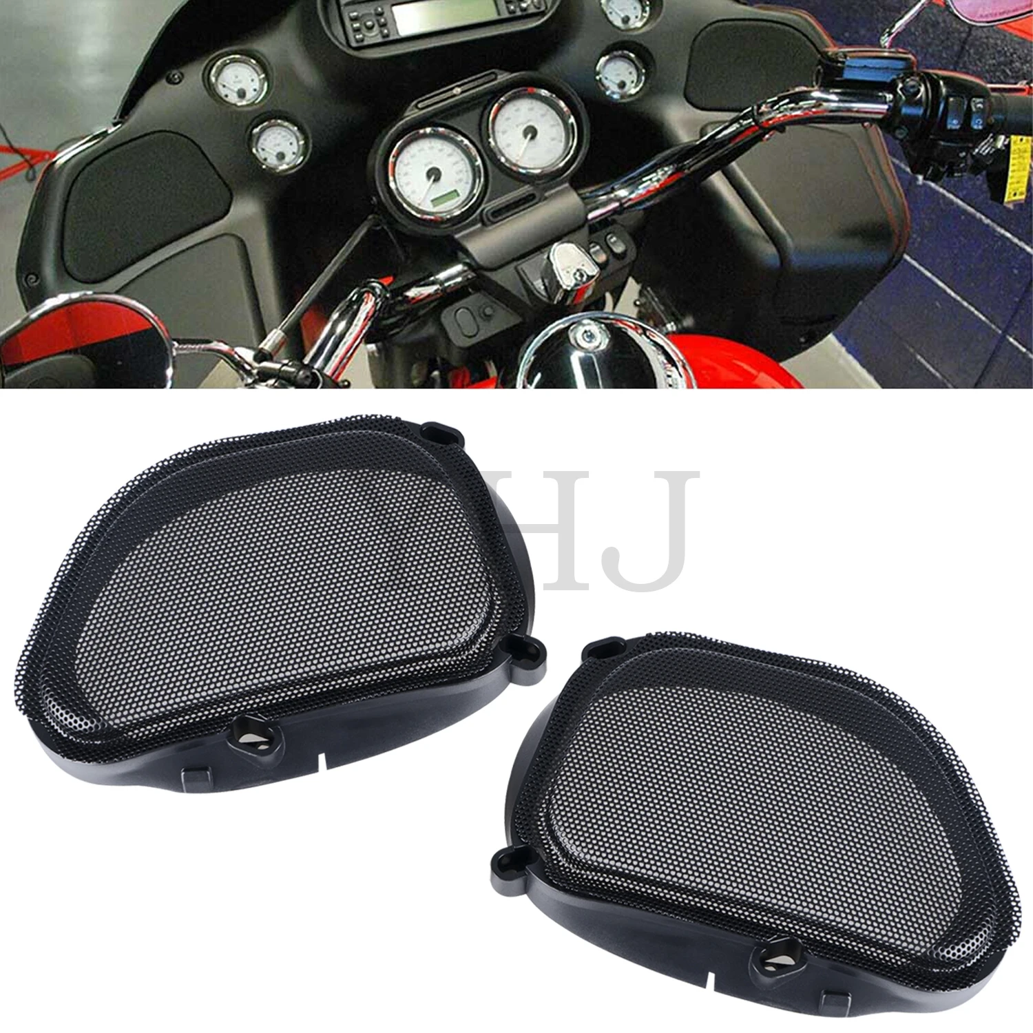 

Motorcycle Mesh Speaker Grill Accent Cover Trim Black For Harley Road Glide FLTR Ultra FLTRU Custom FLTRX 1998-2013