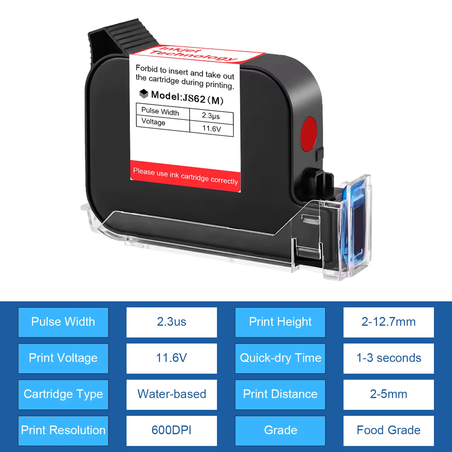 EURANNIT 12.7mm Food Grade TIJ Ink Cartridges Water-based Ink Cartridge Fast Drying Red Inks for Eggs
