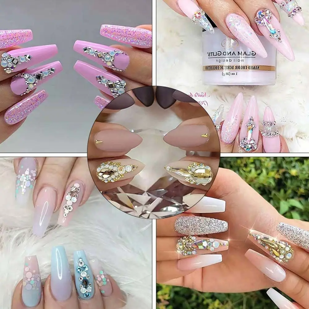 Accessoires voor manicure Edelstenen Stenen Nagelsieradenset met platte achterkant Kristallen nagel Strass Nagelbedels Diamanten nageldecoratie