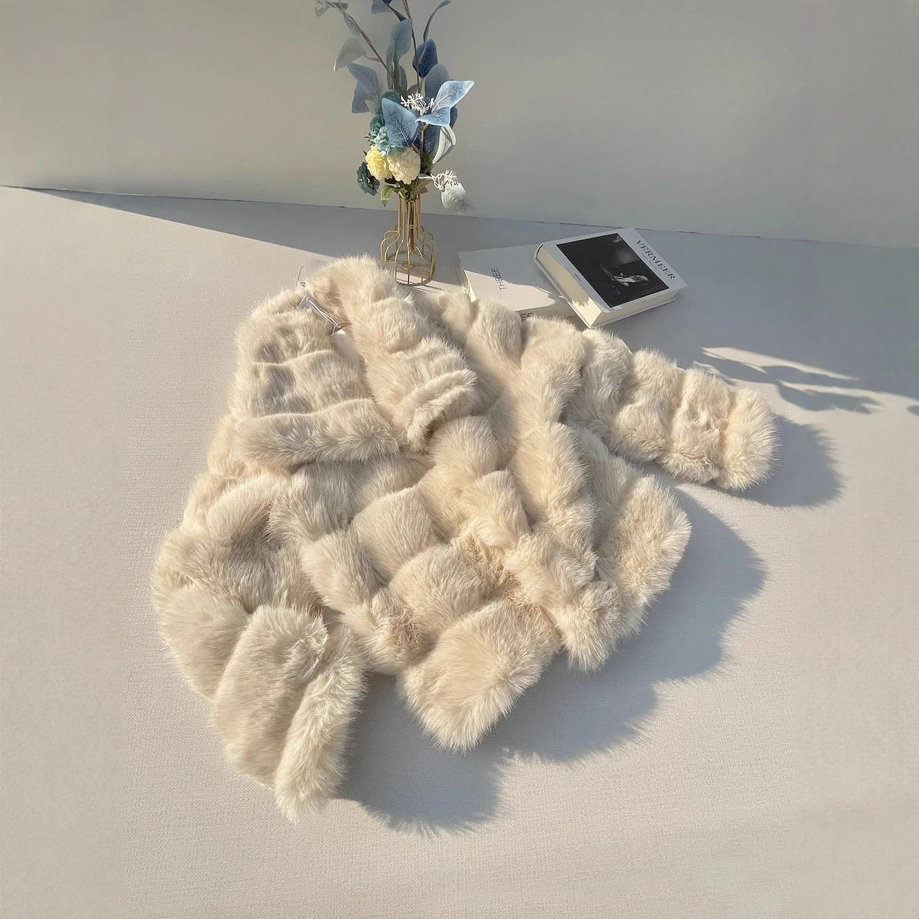 معطف الفرو ort ملابس خارجية من الفرو المزيف للنساء بياقة أسنان القمر صديقة للبيئة شبكة ular Celebri Sle الرياح غير الرسمية