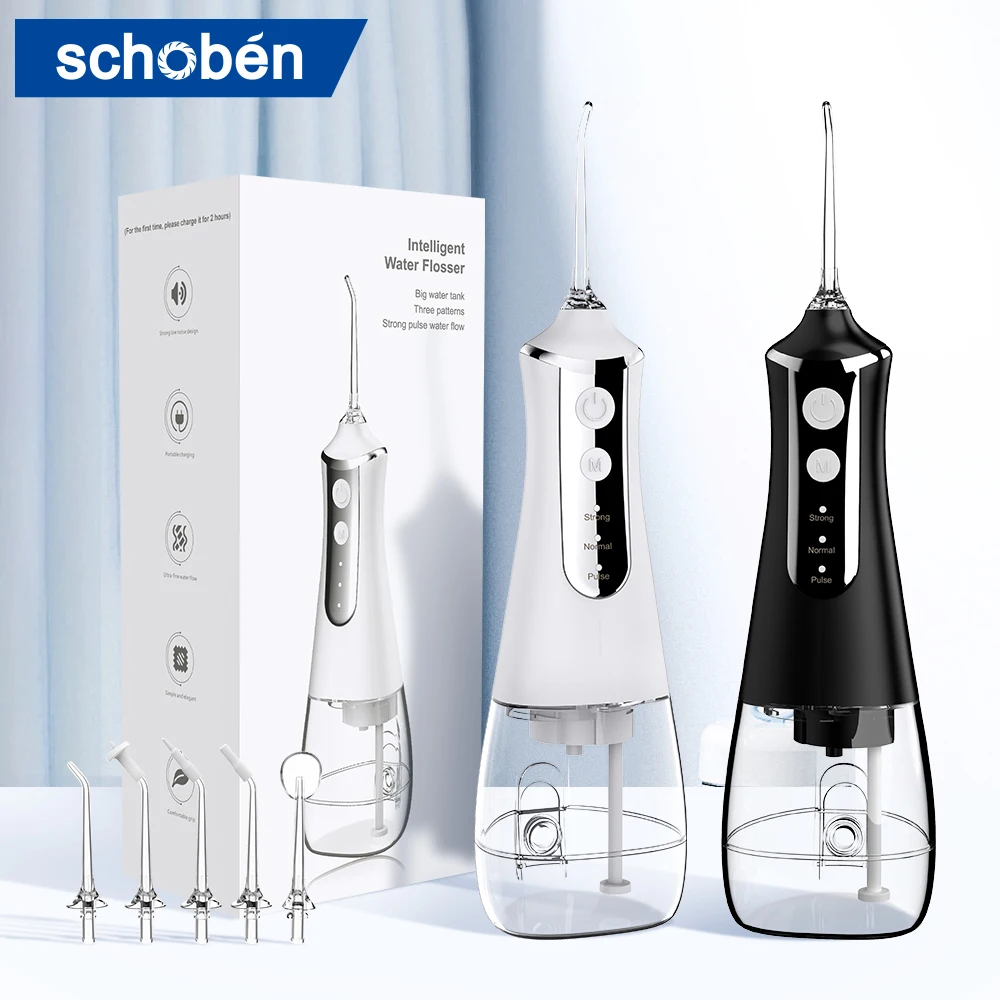 Schoben Dental Orale Irrigator Water Flosser Pick Voor Tanden Schoner Draad Mond Wasmachine 5 Nozzles 300Ml Floss Jet