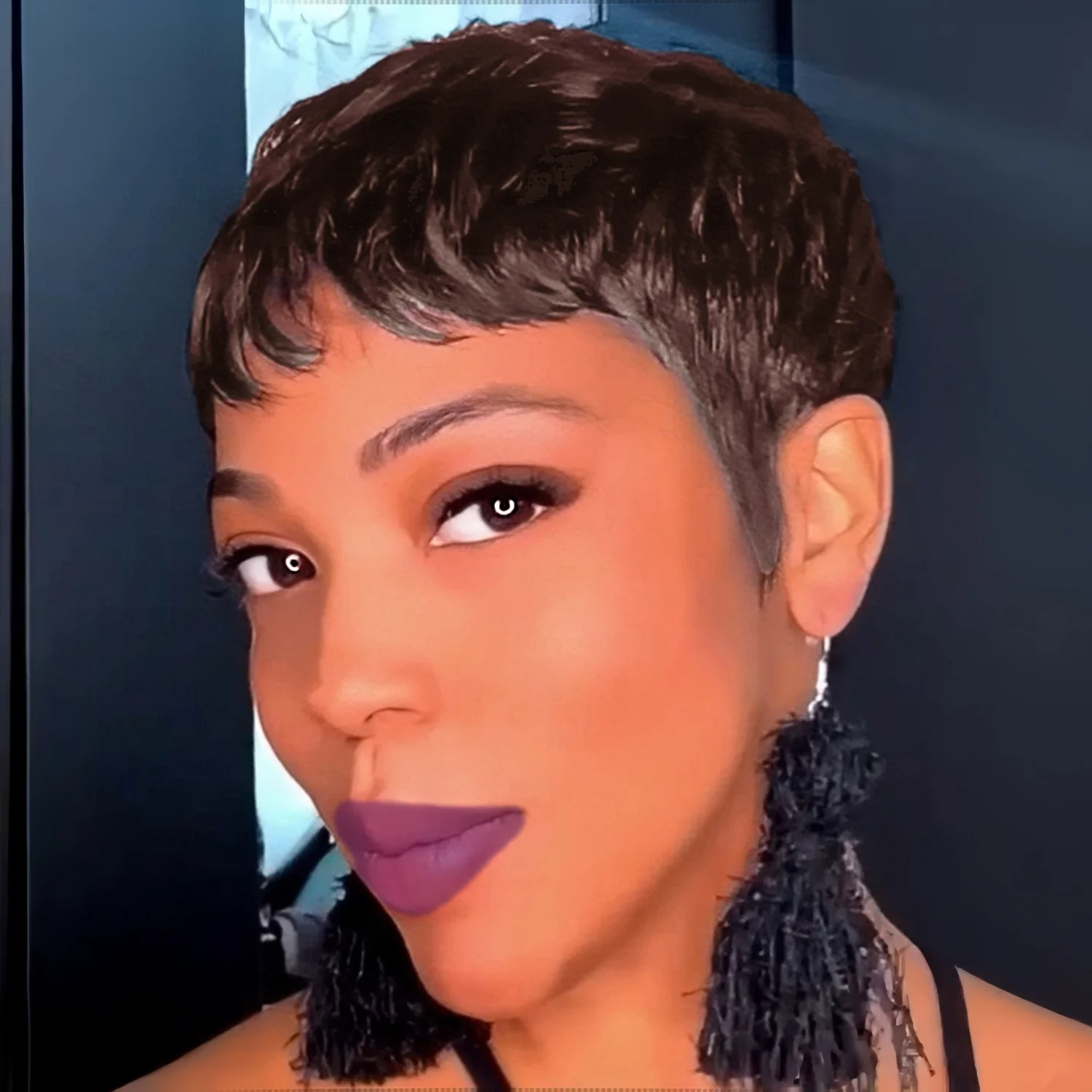 흑인 여성을 위한 짧은 픽시 컷 가발 인모 여름 가발 앞머리 포함 풀 머신 메이드 가발