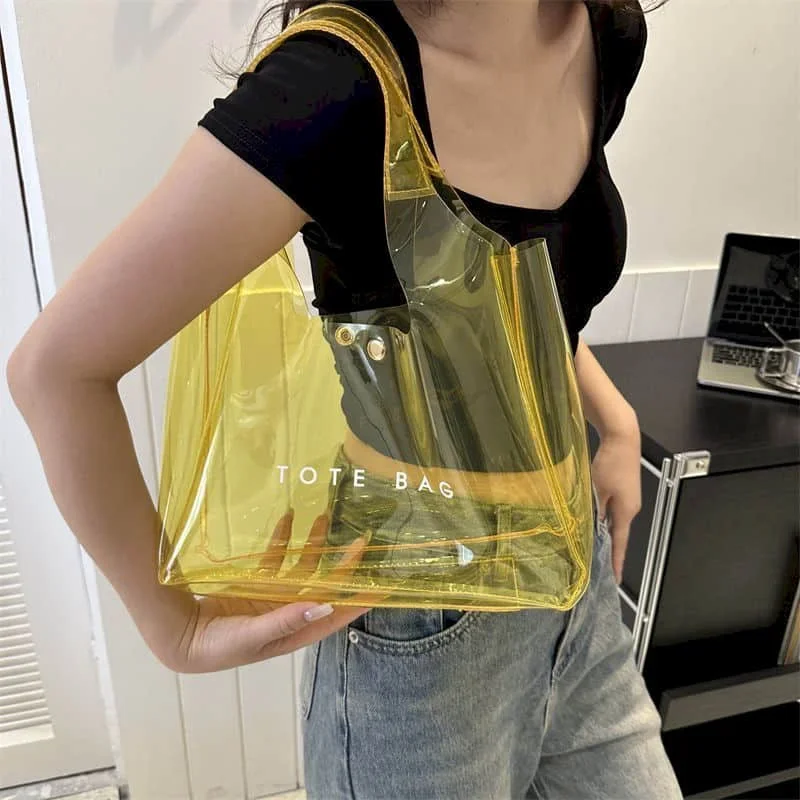 Jelly Handbag for Women Tote Bag Reusable Waterrproof PVC Shoulder Bags Casual Letter Printed Fashion Durable Gift Shopping Bags
