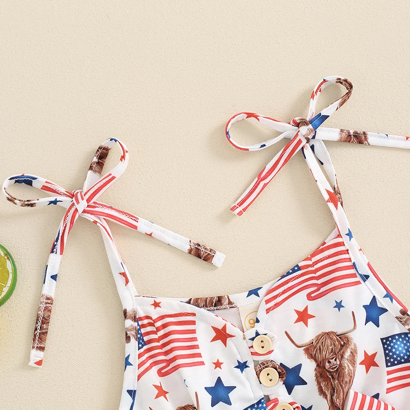 

Adorable Infant Independence Day Stylish Sleeveless Romper with Adjustable Straps and Button Closure - Fourth of July