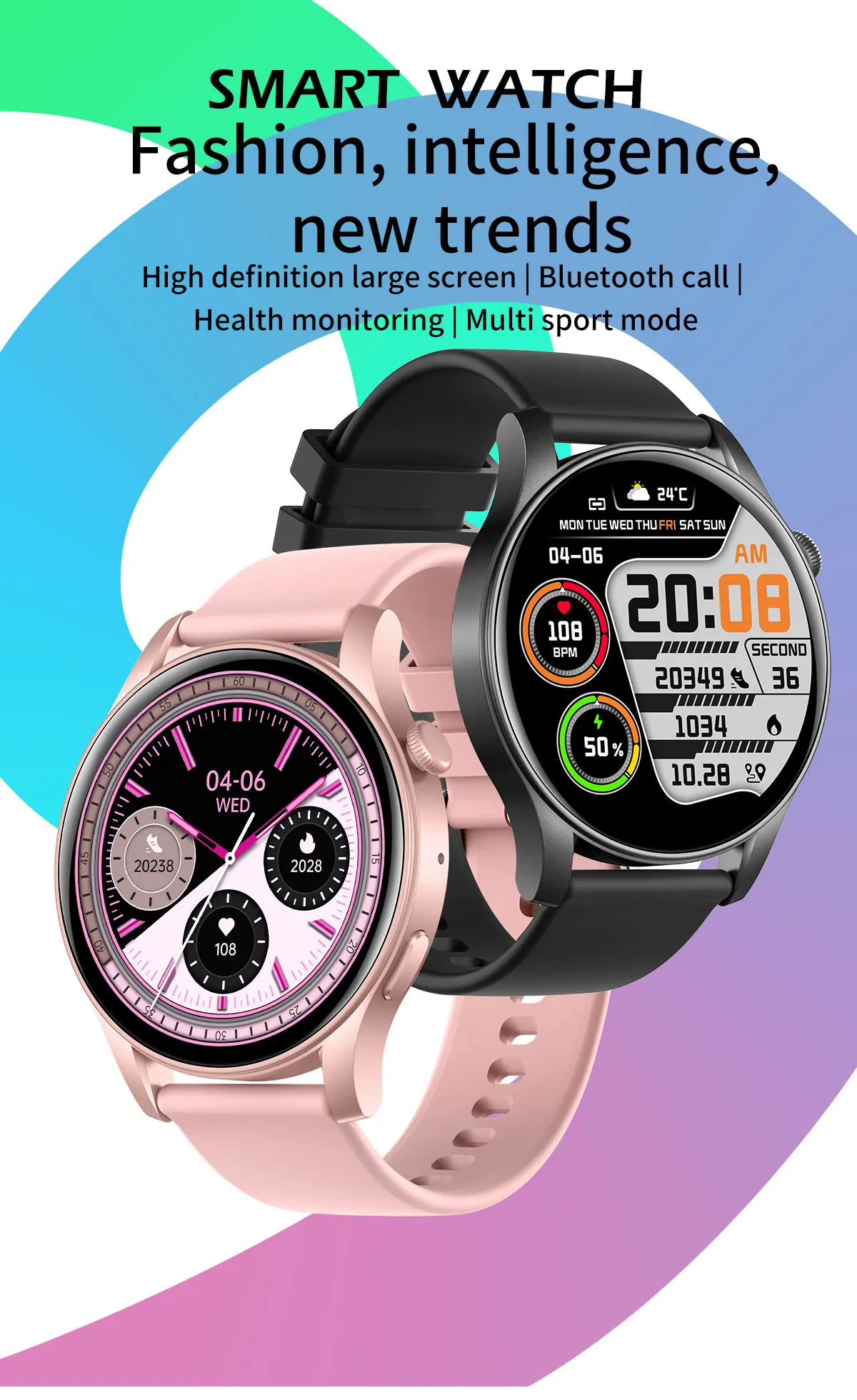 2024New Smart Watch Heart Rate Monitor Bluetooth Call 1.43-Inch Smart Watch Display Sport Mode Military Fun Games Fashion Watch