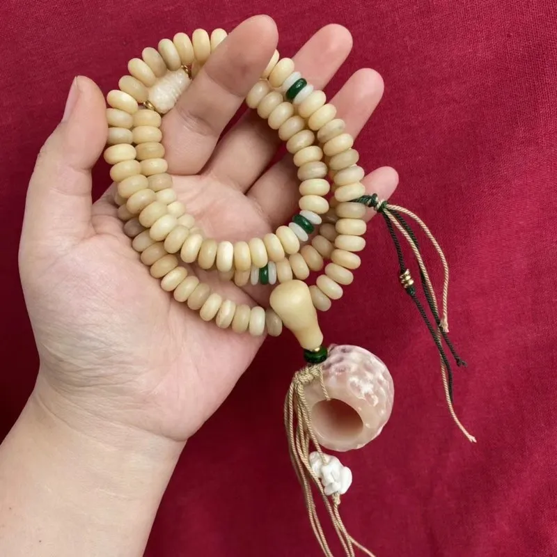Original color camel bone Buddhist beads 10*6mm 108 pieces with blood-red hammered pattern set