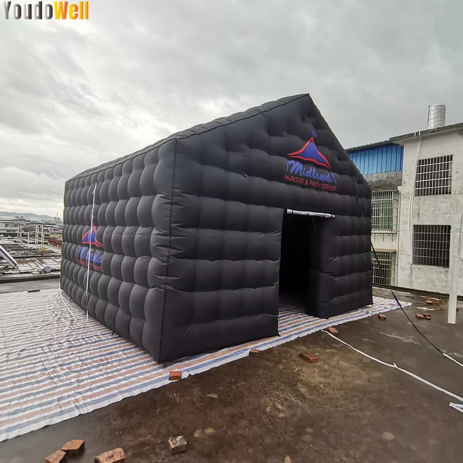 Black Slope Inflatable Air Cube Tent For Outdoor Honey Housed Finished Printed Logo Exhibition Showroom For Party Events