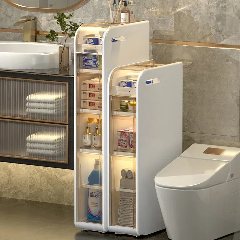 

Plastic Bathroom Side Shelf - 18cm Nordic Storage Shelves with Wheels, 2-4 Layer Organization Racks for Home, Versatile Storage