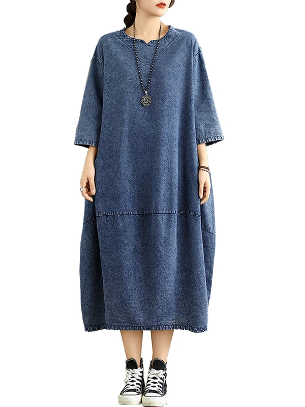 Retro Denim largo Dr mujer principios de primavera otoño nuevo artístico suelto Casual adelgazamiento Dr corte recto ort Sve redondo Ne