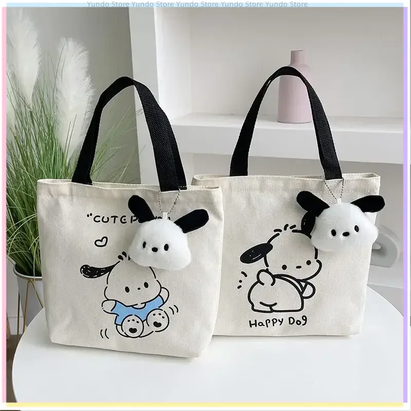 New Sanrio Canvas Bag for Women 2024 Large Capacity Simple Small Cloth Bag Commuting Fashion Bag Pochacco Mini Handbag Gift