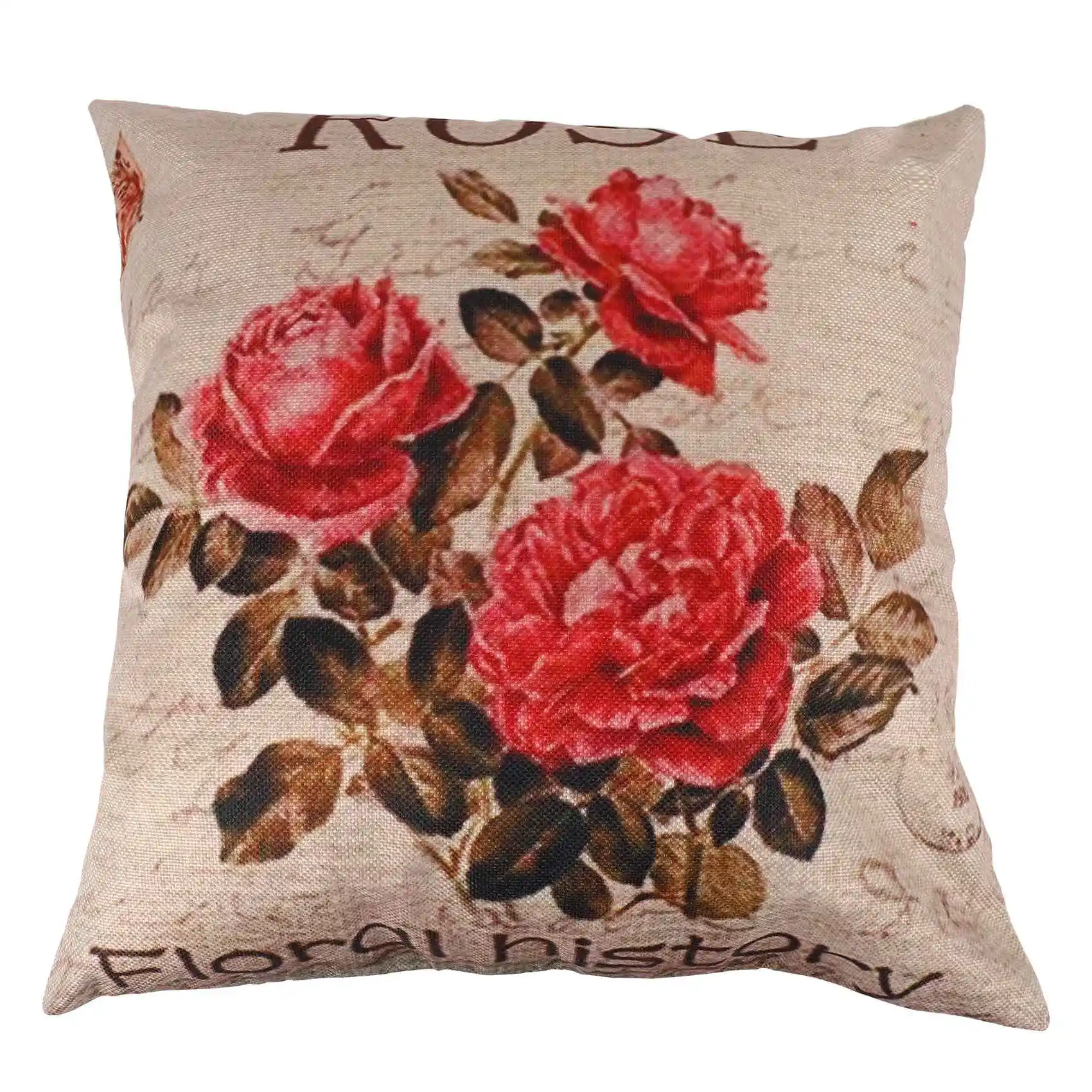 ABZF 2026 Vintage Floral/Flower flax Decorative Throw Pillow Case Cushion Cover Home Sofa Decorative(3 roses)