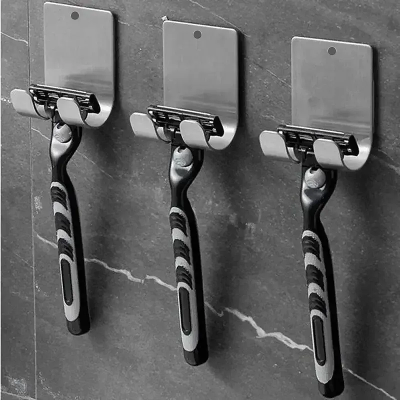 Support de rasoir en acier inoxydable, support de rasage, support de rangement pour rasoir de salle de bain, organisateur de crochets, 2 pièces