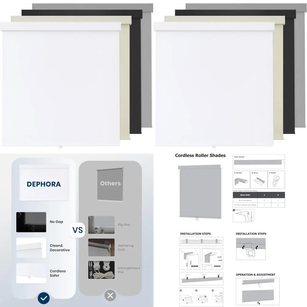 

Cordless Blackout Shades, 35x72, Indoor UV-Protected Thermal Insulating Fabric Blinds for Home and Office