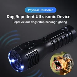 USB Rechargeable Dog Repellent Training Device Anti Bark Stop Bark Ultrasonic Dog Repeller Defense Cat Electric LED Flashlight