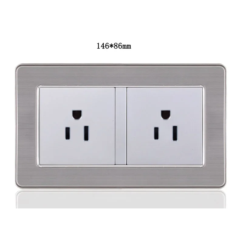 146 Type Stainless Steel Panel 15A Wall Electrical Sockets American Standard US Outlet Three-hole