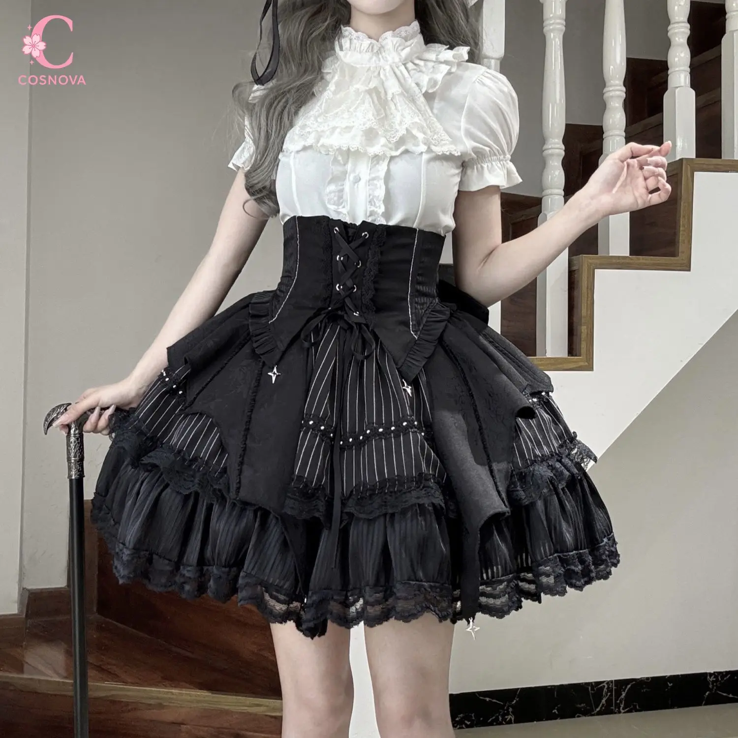 Summer Classic Gothic Elegant Lolita Blouse Women Slim Fit Detachable Princess Sleeve Shirt Female Black White Inner Tops Outfit