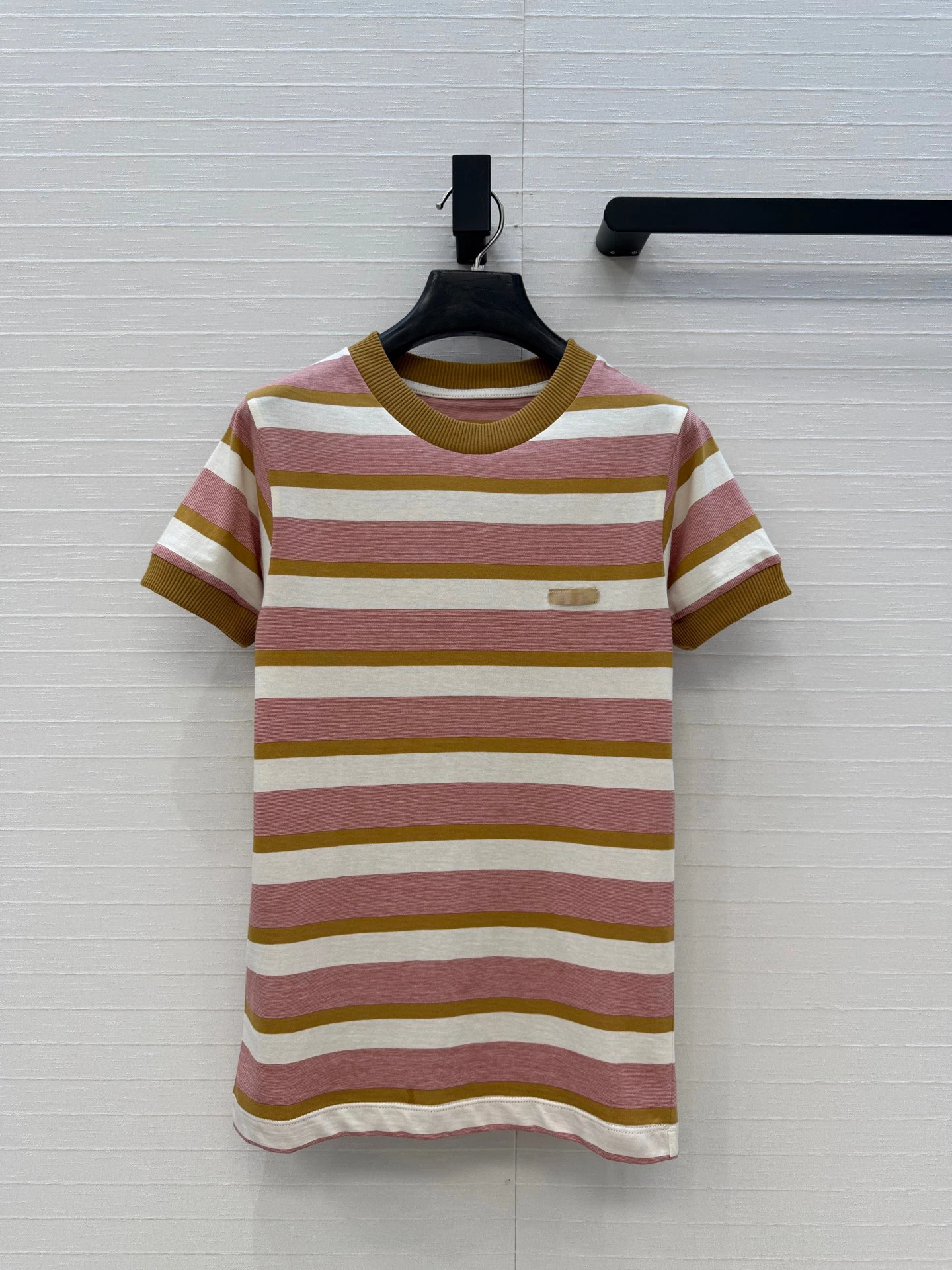 

Sweet Cool Girl Style! Vintage Pink Brown Striped round Neck Short Sleeve T Shirt Casual Versatile Slimming Top Women