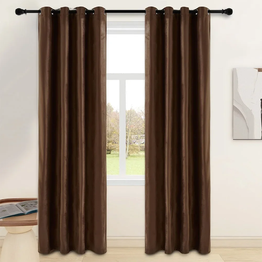 

American Modern Solid Color Coffee Brown Simple High Luxury Blackout Curtains for Living Room Home Velvet Design Curtain