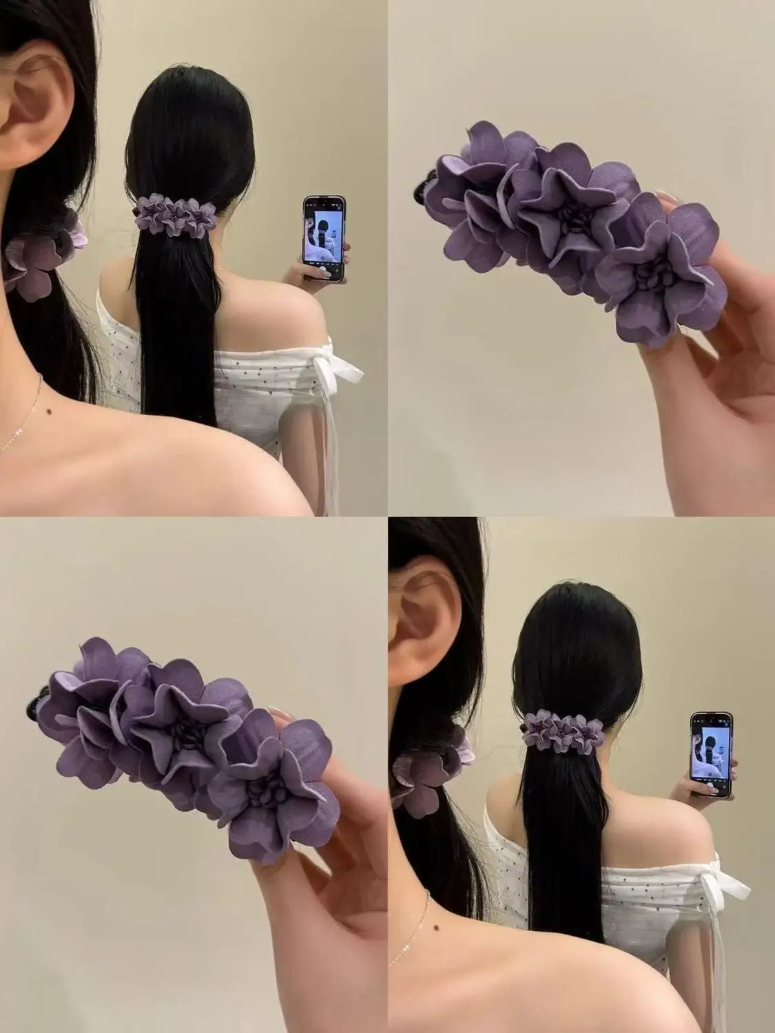 

Women's Banana Clip | Floral Pearl Hair Claw for Thick Hair | Purple Rose Shark Clip | Elegant Boho Hair Accessory for Ponytail