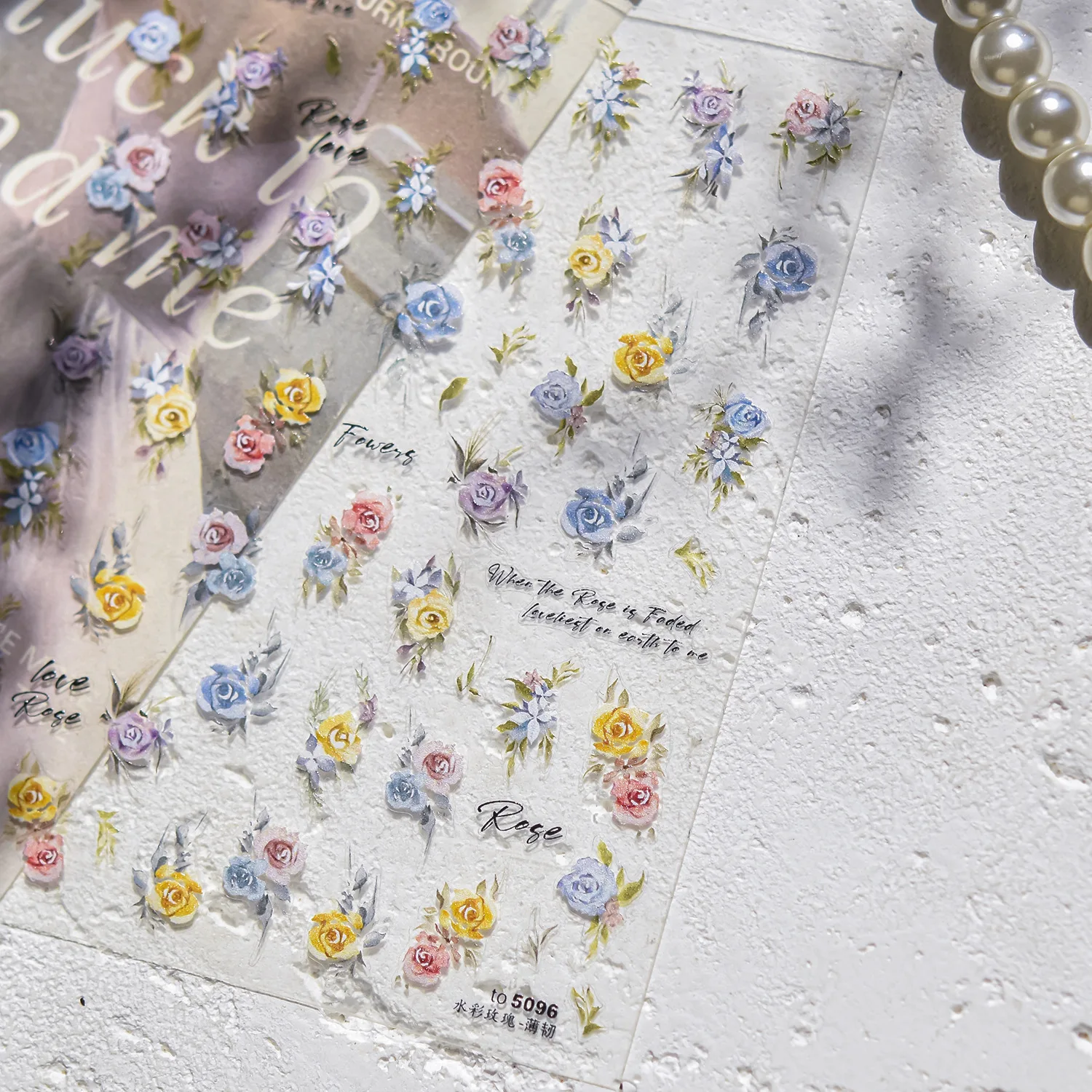 エレガントな水彩ローズ高品質フラワーネイルステッカーデザイン装飾 DIY マニキュア T-5096