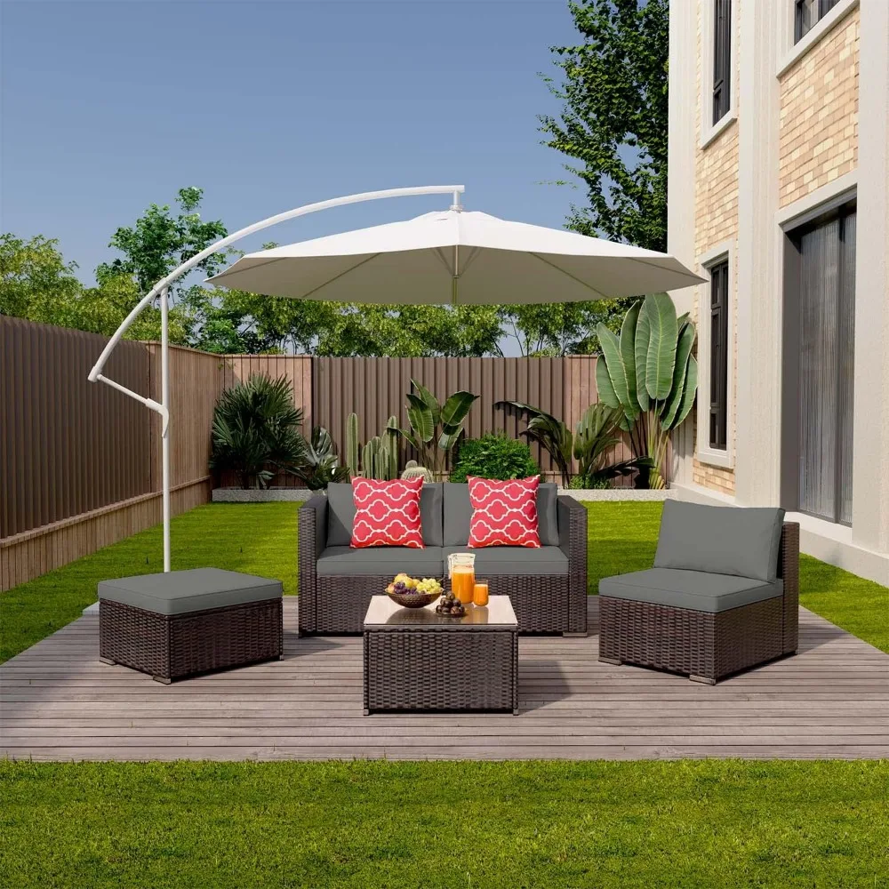 Terrassen möbel Sets Allwetter Outdoor Sofa Pe Gartenmöbel Korb weide Rattan Terrasse Gesprächs set mit Glas tisch