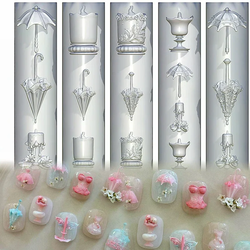 3D レリーフレース傘シリコーンネイルアートモールド DIY ネイルデコレーション透明マニキュアテンプレート傘シリコーンネイルアートモールドギフト