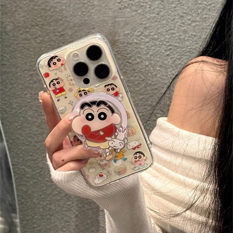 

3D Comic Cute Crayon Shin -chan cartoon Magsafe Wireless Charging Case for iPhone 13 14 15 16 Pro Max Funny Magnetic Holder