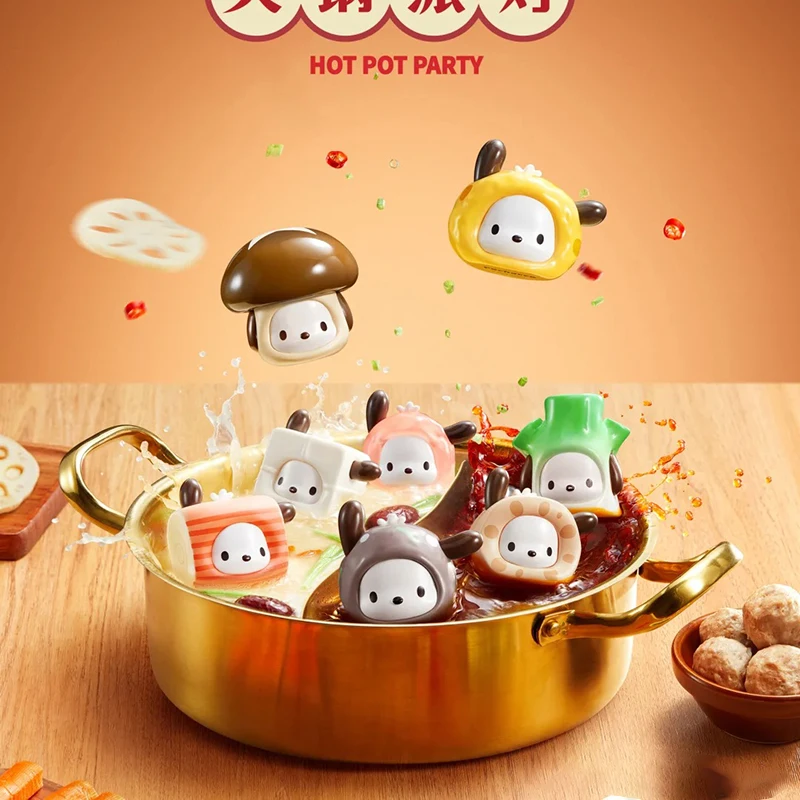 

Pochacco Hot Pot Party Series Blind box Kawaii Anime figure Mystery Surprise Gift Desktop Model Cute Doll Collectible Girl Gifts