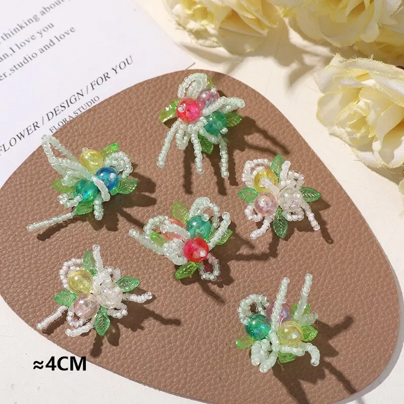 Green Glass Beads Beaded Cluster Flower Button 3pcs Accessory for Jewelry Making DIY Hole Shoes Decoration Ornaments Wholesale