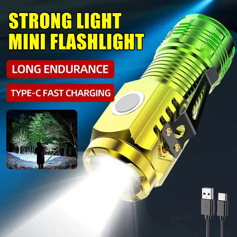 3LED Mini Flashlight Super Bright 1000LM Portable USB Rechargeable Torch Outdoor Emergency Spotlight with Pen Clip Tail Magnet