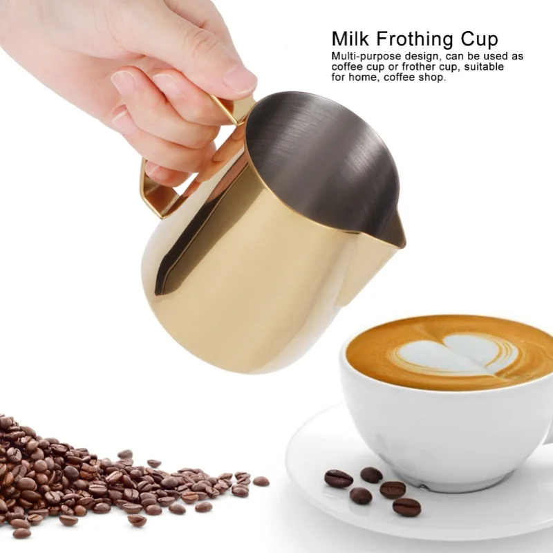 Coffee Jug 304 Stainless Steel Milk Frothing Cup Multifunction Latte Art Pitcher AccessoryGold 600ml