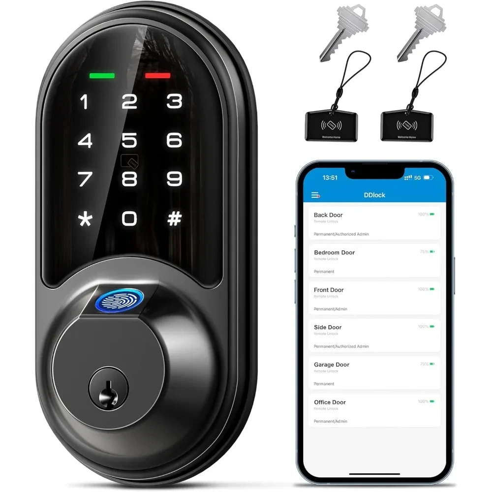 Smart Lock, Fingerprint Door Lock, 7-in-1 Keyless Entry Door Lock with App Control, Electronic Touchscreen Keypad