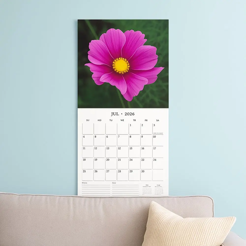 Calendario de pared con temática de flores de 12 meses, calendario de papel grueso para colgar en la pared, calendario planificador decorativo 2026