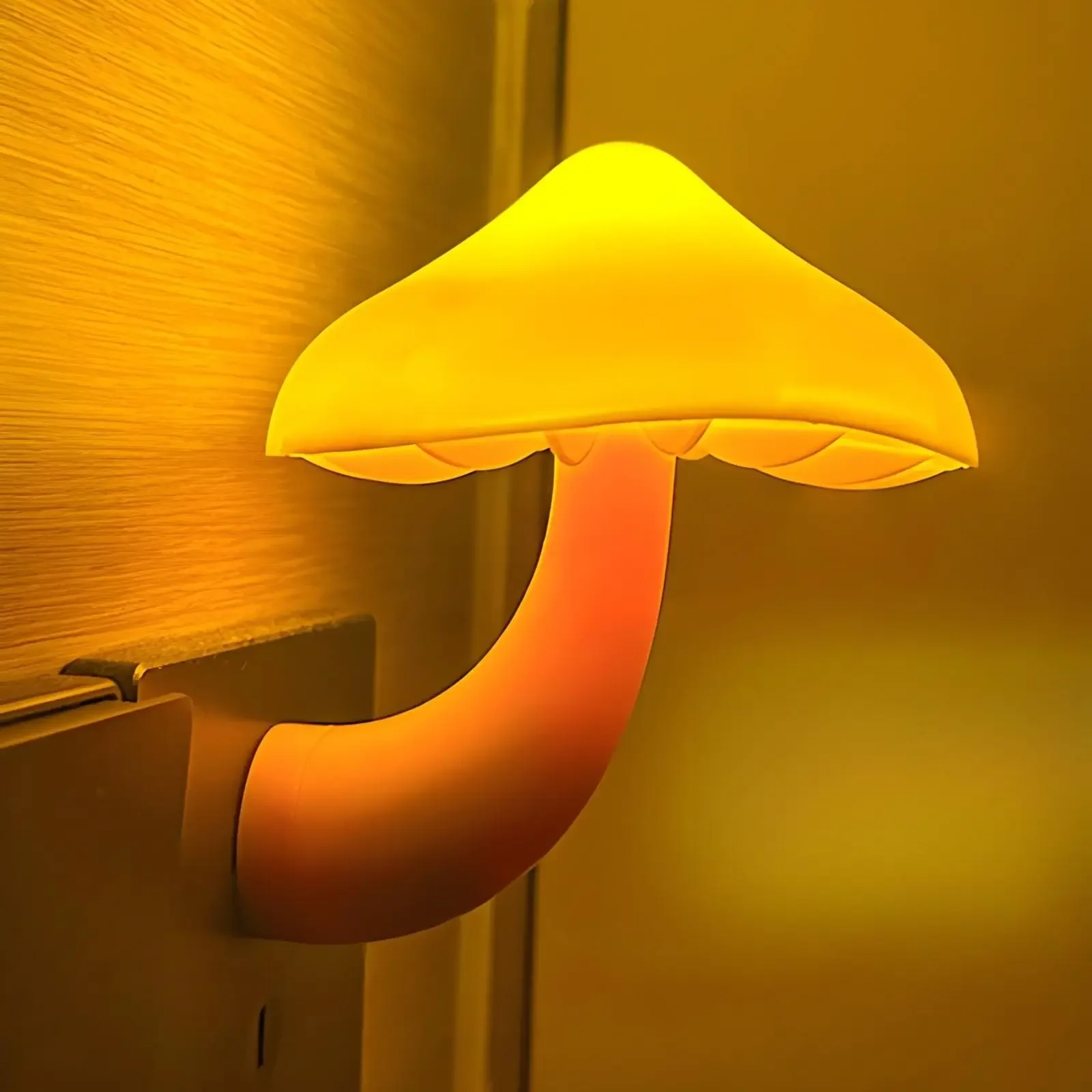 Sensor LED Mushroom Night Light,US/EU Plug in Wall Lamp with Auto Dimmable Warm Yellow Light for Kids Adult Bedroom,Bathroom