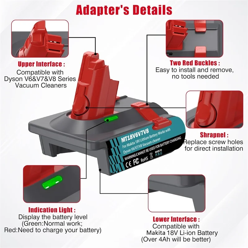 New Version Battery Adapter Converter for Makita/Dewalt/Milwaukee 18V Li-ion Battery to for Dyson V6 V7 V8 Animal Vacuum Cleaner