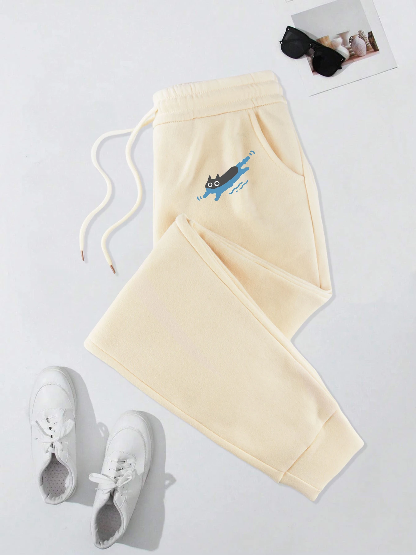 

Swimming Cat Print Sweatpants For Men Casual Autumn Sportpants Trendy Fleece Pants Comfortable Long Jogger Pocket Warm Trousers