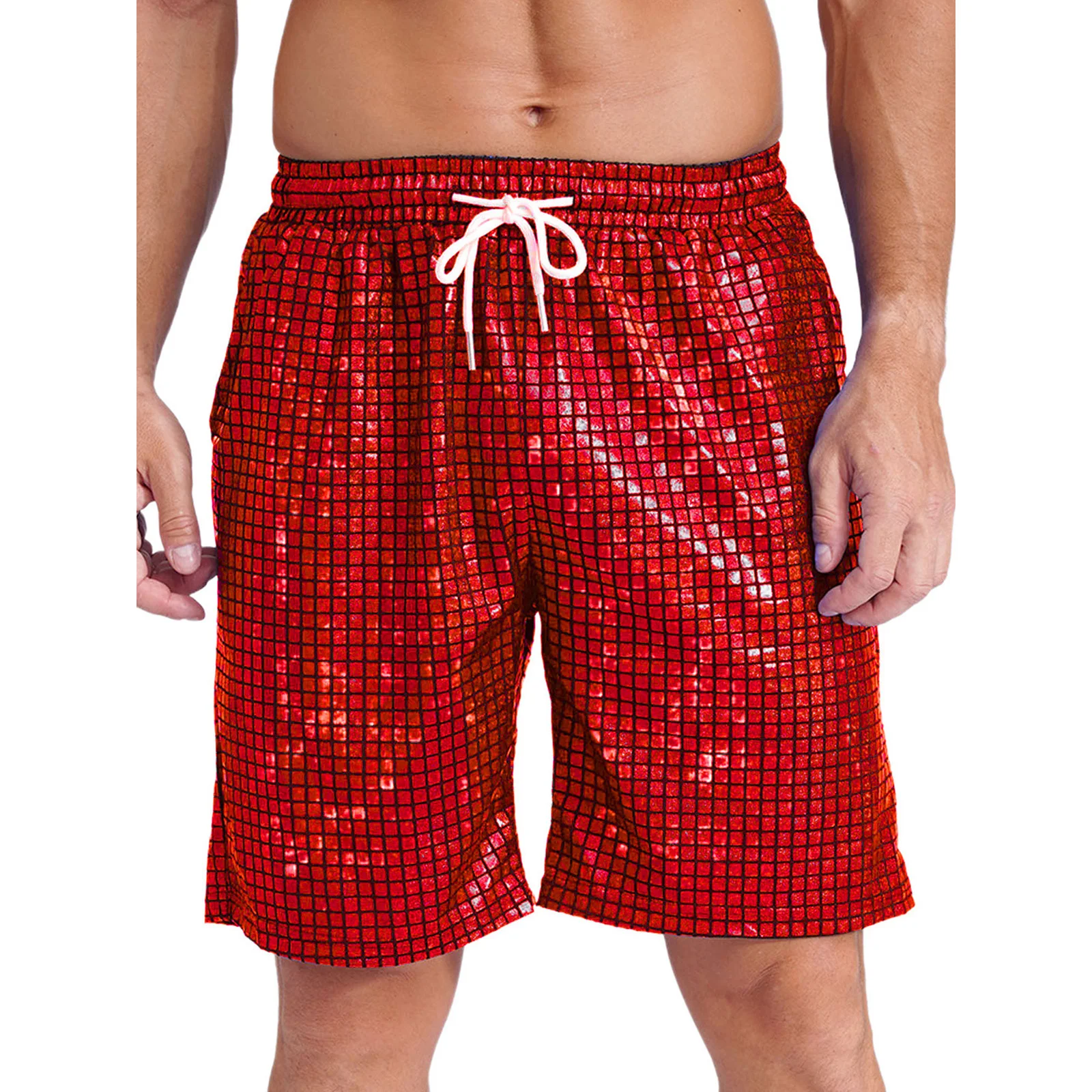 Mens Shiny Boxer Shorts Drawstring Elastic Waistband Pockets Loose Beach Shorts Loungewear Shorts Daily Streetwear Chic Outlook.