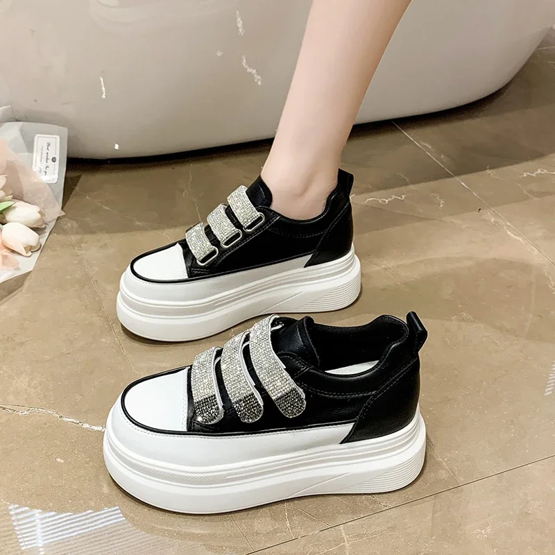 8.5CM Platform Rhinestone Women Casual Shoes Hook Loop Platform Wedge Women Fashion Sneakers Spring Autumn Warm Winter Shoes