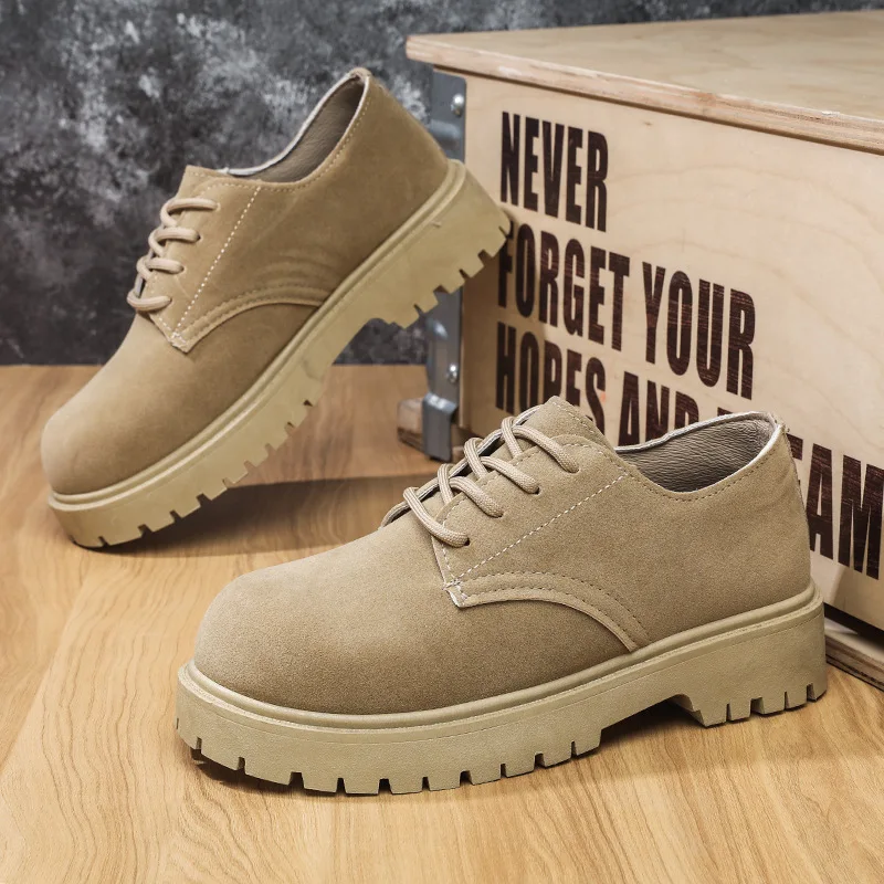 

2026 men's spring and autumn vintage workwear shoes, large size, thick sole, height increasing, breathable outdoor leather shoes