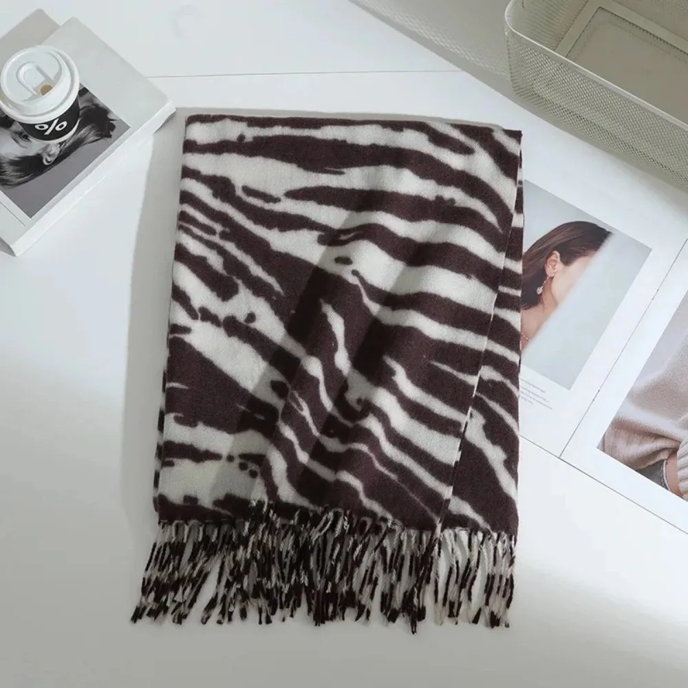 

Vintage Autumn Winter Imitation Cashmere Scarf Cold-proof Warmth Tassel Neck Warmer Thickened Shoulder Wrap Women's Shawl