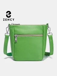 Zency Small Green Leather Cross body Bag For Women Shoulder Simple Bags Multi Zipper Pockets For Cell Phone Bolsa