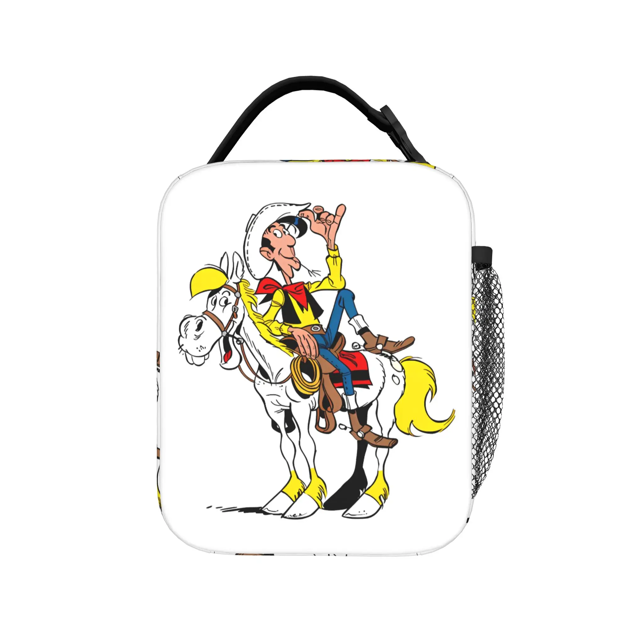 Lucky Luke Cartoon Comics Lunch Bag  Aesthetic Lunch Box Outdoor Picnic Portable Tote Food Bags For Men Oxford Print Cooler Bag