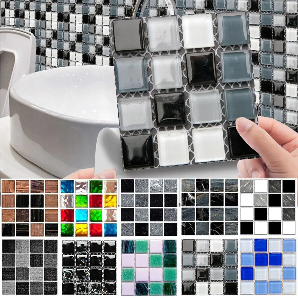 Autocollants de carrelage auto-adhésifs décoratifs, 10 pièces, mosaïque effet 3D, autocollant mural amovible en PVC, décor de cuisine et de salle de bains, DIY bricolage