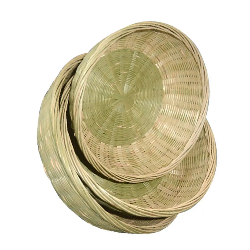 

3Pcs Bamboo Woven Basket Storage Hotel Decor Fruit Snack Organizer Cyan Basket Fruit Storage Container